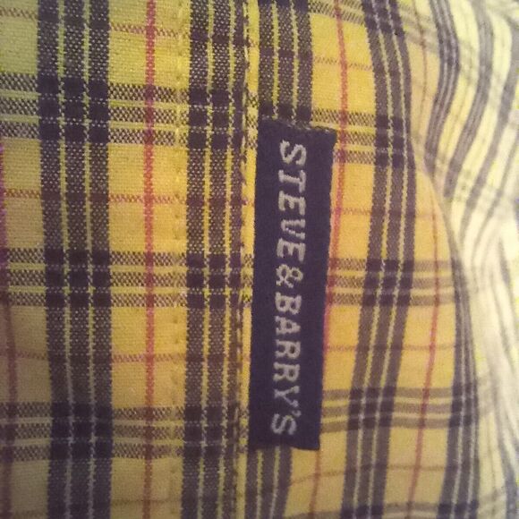 Steve & Barrys Size XXL Relaxed Fit Yellow Plaid Button Down Shirt-Pocket-Biker - Picture 5 of 9